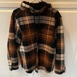 Wolverine Hooded Flannel Button Down Jacket.